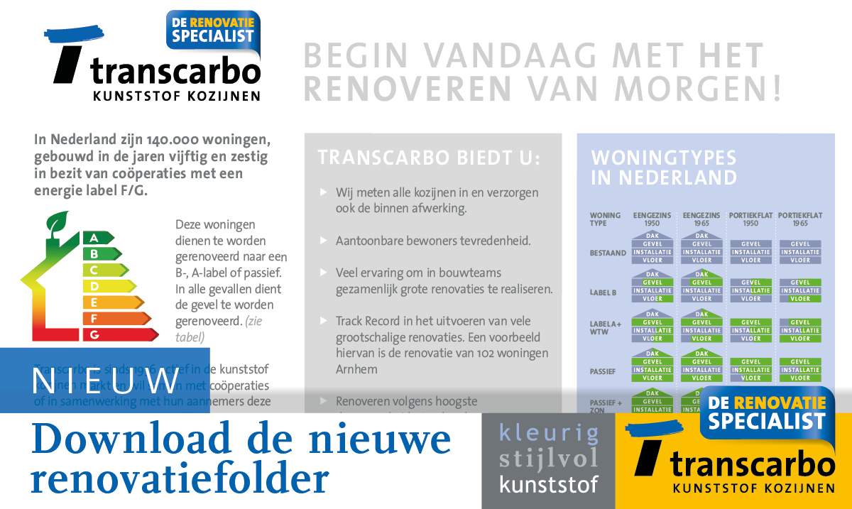 Er ligt een grote renovatieopgave tot 2050. Transcarbo wil hier graag een bijdragen aan leveren.  Lees hier alvast de nieuwe brochure hoe Transcarbo deze renovatie uitdaging duurzaam wil aanpakken. transcarbo.nl/downloads/
