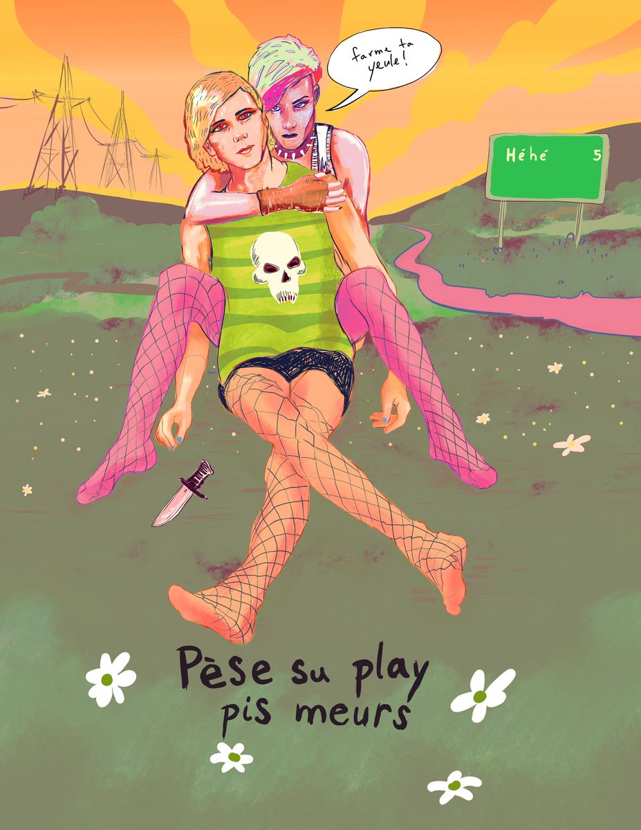 Carl Ling et moi on lance notre fanzine Pèse su play pis meurs le mercredi 26 février au Pélican. Je donnerai plus de détails au fil des jours, mais pour tussuite : check son beau dessin! *o* Hiiiiiii!