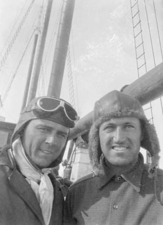 Joe Crosson, however, was determined not to give up until he found Ben. (Crosson on right with fellow search pilot Robbie Robbins, taken on the Nanuk.)