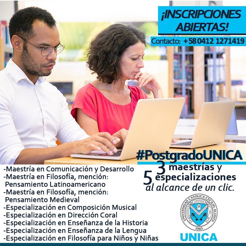 UNICAeduve's tweet photo. Inscríbete en nuestro #PostgradoUNICA y avanza profesionalmente a través de una maestría o especialización. 👩🏻🎓👨🏼🎓
Solicita más información a través del correo electrónico unicaipost@gmail.com 📬 o mediante el número de WhatsApp 📲 del director de postgrado, @samiralarbid. ✅ https://t.co/C8IzcqOhaE