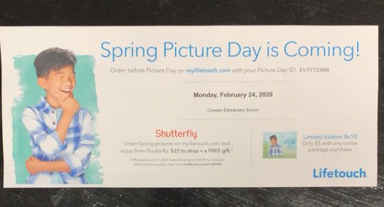 MsCook4's tweet photo. Spring Picture Day @CowdenSPS is Monday, 2/24! https://t.co/7oGZZarug7
