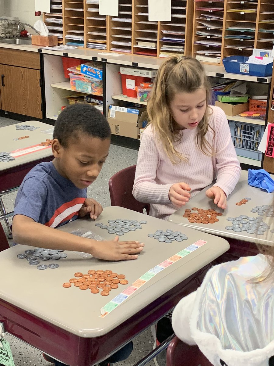 MsGoldman2nd's tweet photo. Students exploring money while identifying and counting coins! @SipleySchool https://t.co/cbdfSXj4mf
