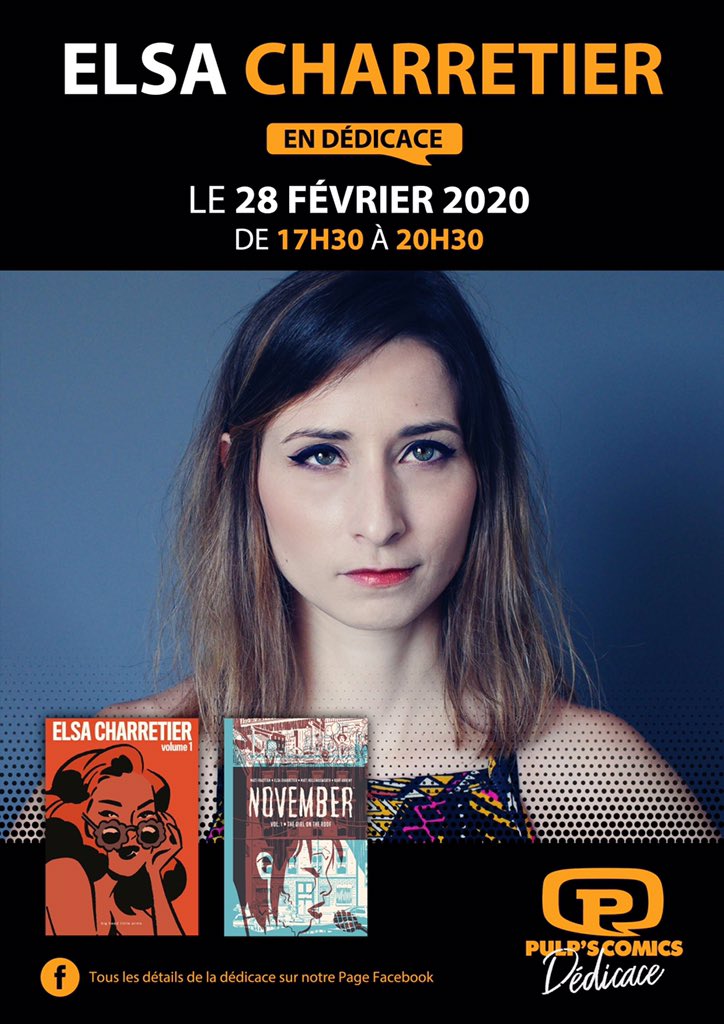 Elsa Charretier (@e_charretier) on Twitter photo Je serais en dédicace chez <a href="/PulpsComics/">Pulp's Comics</a> le 28 février à partir de 17h30! Première dédicace parisienne depuis des années, j’ai super hâte! 😊 Je serais en dédicace chez <a href="/PulpsComics/">Pulp's Comics</a> le 28 février à partir de 17h30! Première dédicace parisienne depuis des années, j’ai super hâte! 😊