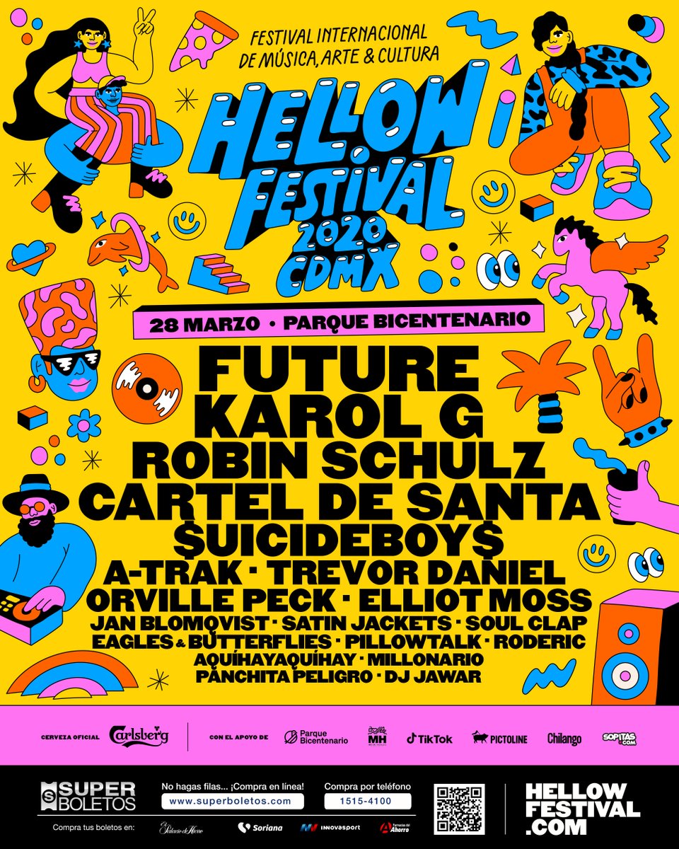 amigostrota's tweet photo. Llega la primera edición de #HellowFestival en la #CDMX el próximo 28 de marzo en el @PBicentenarioMX.  ¡No te lo pierdas! Los boletos están a la venta en @SuperboletosMx así como en taquillas del Parque. Checa el cartel https://t.co/a8XmU3hCaf