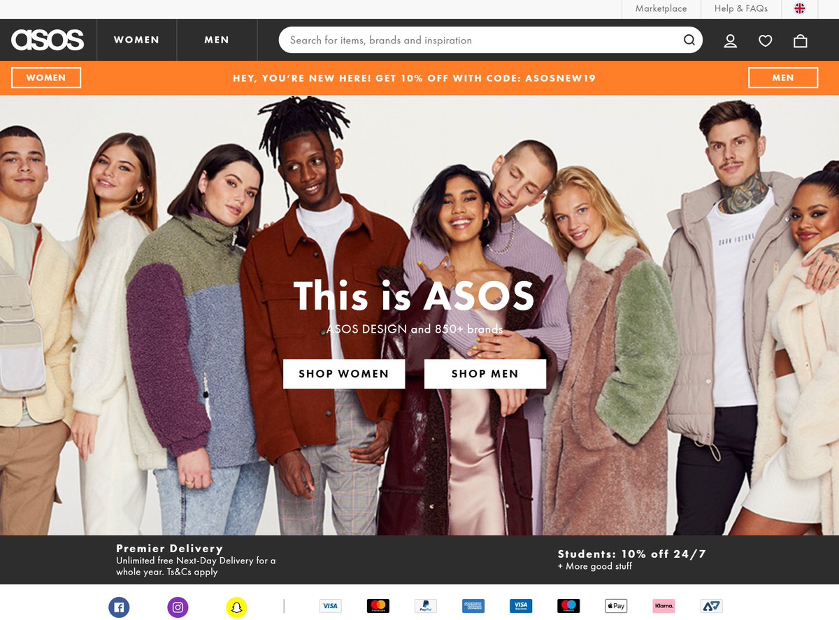 95. Homepage UX.If your catalogue is polarised, it's sometimes best to make the 'main' homepage simply push customers to a pseudo-homepage specifically aimed at them.ASOS have a homepage for 'men' & one for 'women'. You can't even get back to the main homepage from them.