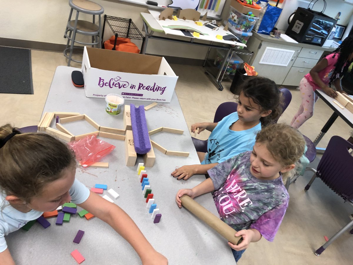 ToddLaVogue's tweet photo. Tinker Lab: first grade Rube Goldberg machine making today/looking to create a chain reaction/productive risk taking and design process among skills on display today! #MakerEd #beyondrubrics https://t.co/m5EJC8OxmO
