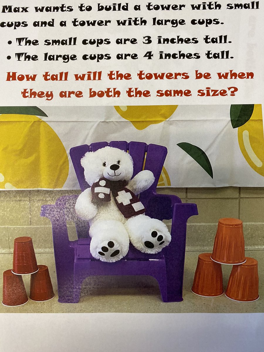 WESpolarbears's tweet image. GR4 and GR5 consider #MathMax ‘s challenge today - how many cups would he need?  @MathMax_andMrsB #TheLemonadeWar #TwoSchoolsOneBook #WESdriven2succeed #TeamNorthern