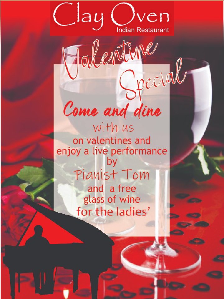 ClayOvenKE's tweet photo. It is a day of love,we are celebrating with you. Treat your loved one with the most delicious Indian Meal in town. Pianist Tom will be in the house to entertain you with soothing music.Every lady present gets a free glass of wine.
#HappyValentinesDay2020 
# https://t.co/80C4b5u2pO