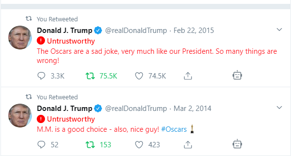AreaClimtologst's tweet photo. To me, the thing that makes the most sense is that people didn't like these tweets I shared during the Oscars and decided to report me. I was suspended about a hour later. https://t.co/seUuo4TM8x