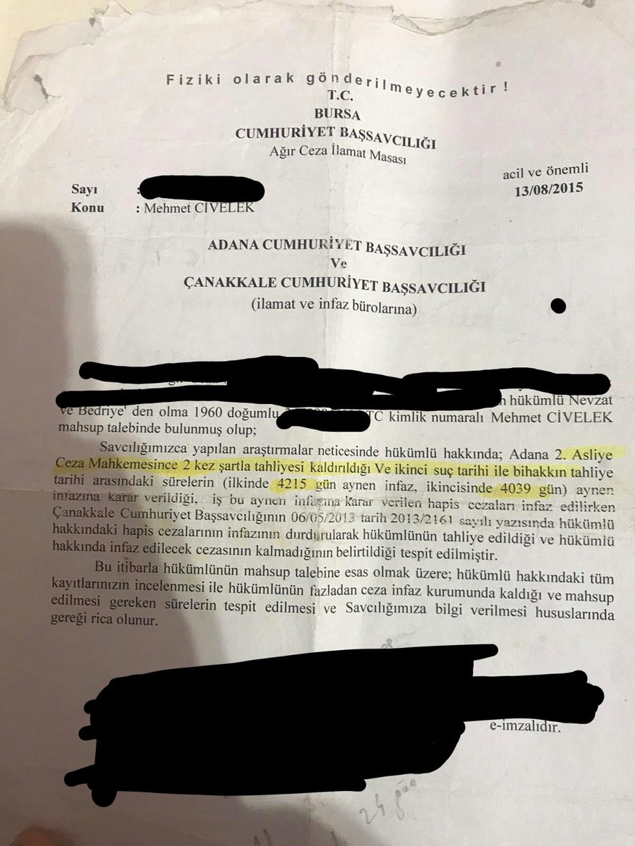 Bu resmi evrakta 8254 gün haksız yere hapis yattığımın ispatıdır. 11148 gün haksiz yattığımın ispati bunla Ancak bu dosyanın maddi manevi tazminat davası olduğundan dosya numaralarını kapatıyorum.Hakkımda sabıka kayıtları çıkmasına rağmen  30 yıl haksız yere yattığımın ispatıdır.