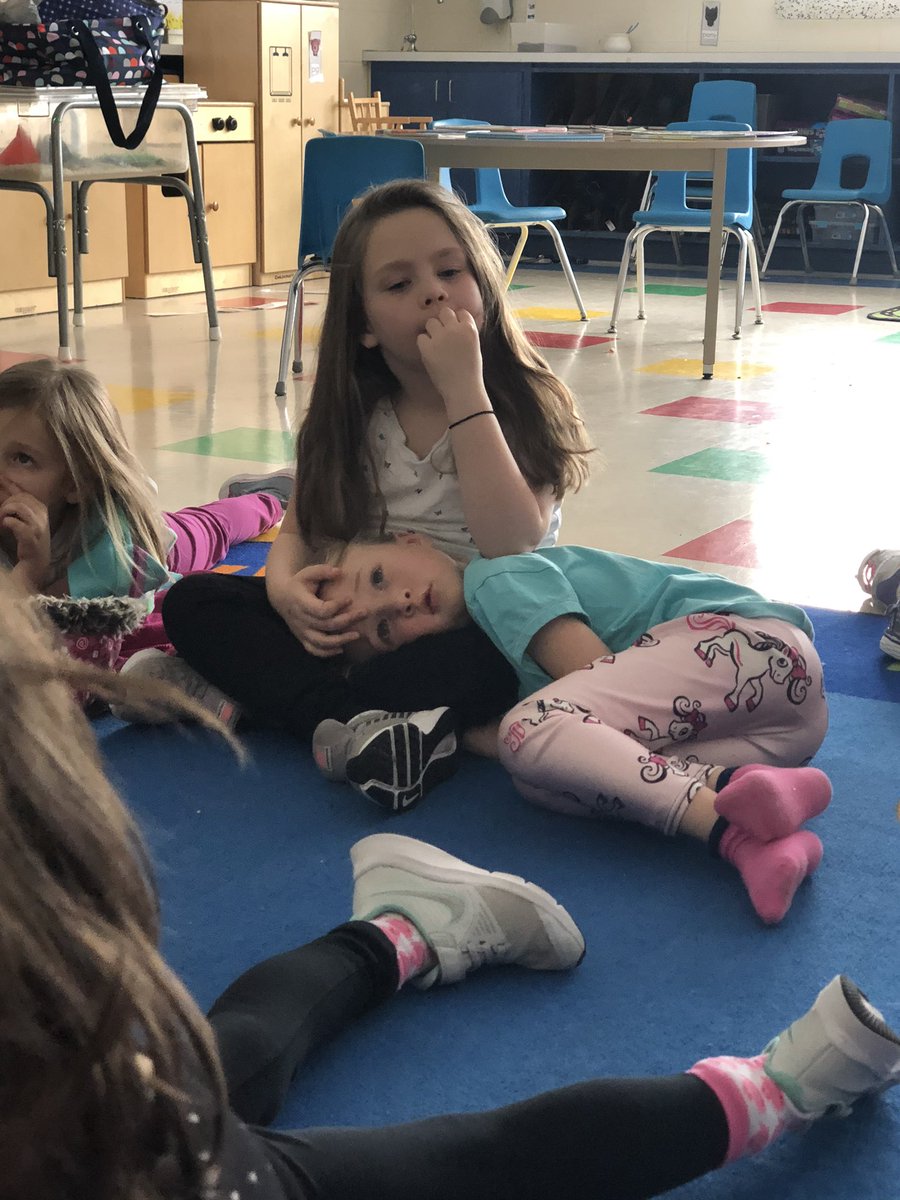 ChantalLuff's tweet photo. These 2 were adorable. During mindful moment A said “E, you said you weren’t feeling well. You can lay your head on my lap if you want” #caringforfriends #calming #mindfulness #bergerluffkindies @PBergerKinder @CameronStPS https://t.co/0PTCcZrnJ5