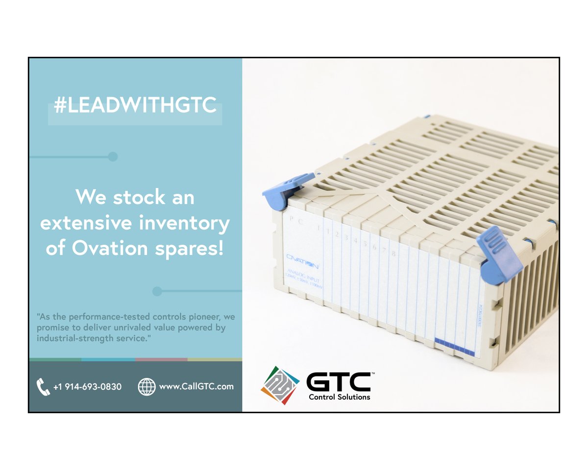 GTCCorp's tweet photo. #GTC stocks an extensive #inventory of #Ovation spares, including, #Cables, I/O Modules, CPU Units, #PowerSupplyModules, #CommunicationProcessors, #ContactBlocks and more. Visit our website for additional information! https://t.co/AR2HULQ3Gh https://t.co/lLCga7WGuH