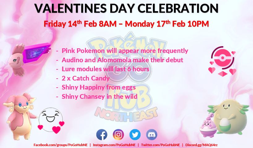 PoGONewcastle's tweet photo. π Valentines Celebration π
Painting the place PINK in style with Pokemon, candy lures and brand new pokemon making their debut!
#PoGoHubNE #PokemonGo https://t.co/yysMIdejUV