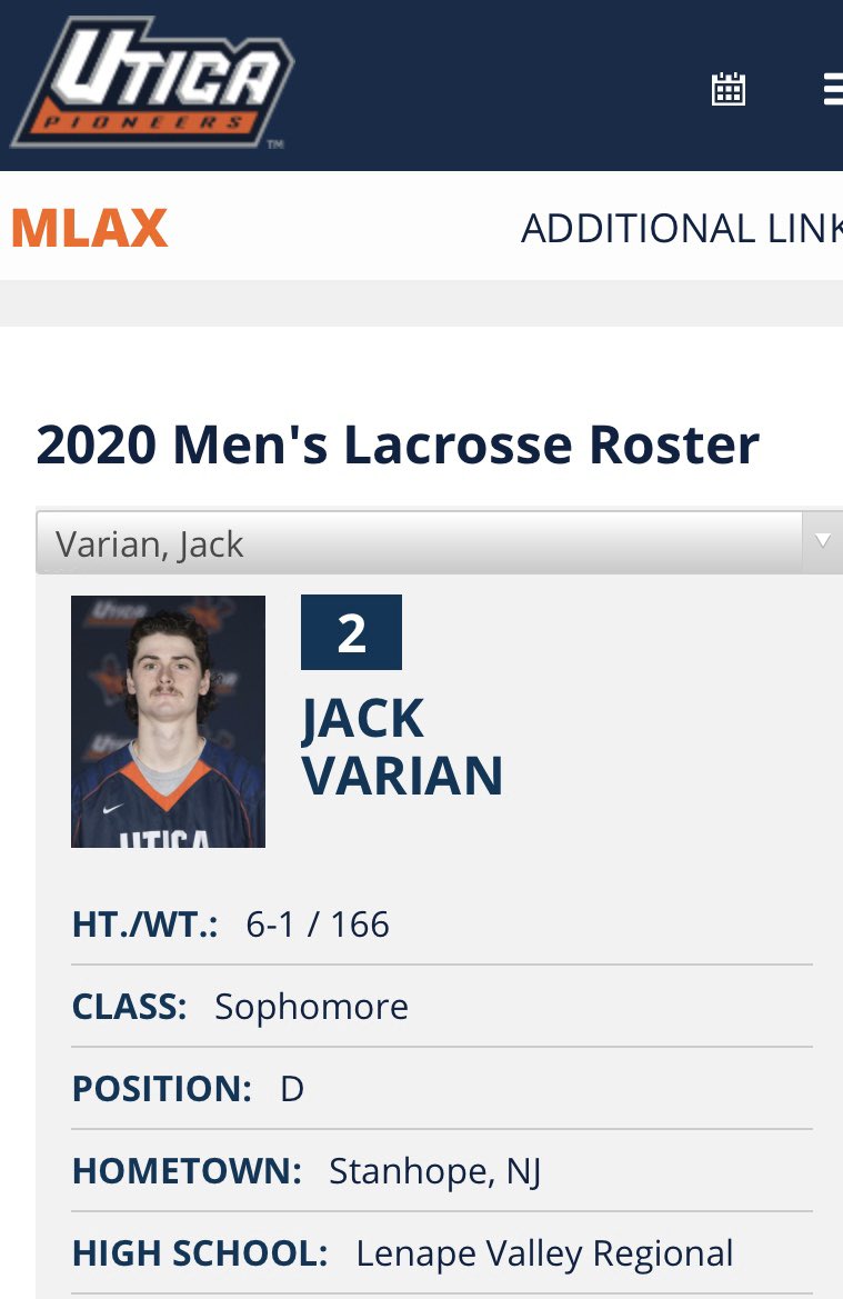 BoysLenape's tweet image. A few familiar faces in the crowd of college lacrosse these days! We got sophomore defender Jack Varian suiting up for Utica College and Freshmen attack/midfield Dominick Falleni over at Misericordia University. Best of luck to our two alumni this Spring! #LVlax #family #alumni