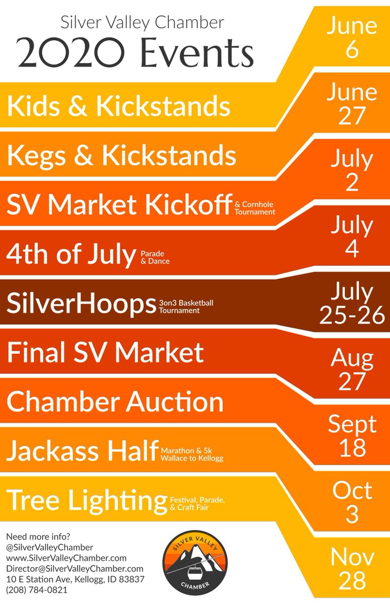 SilverValley_ID's tweet image. Check out the Silver Valley Chamber of Commerce 2020 Events. Hope to see you there!