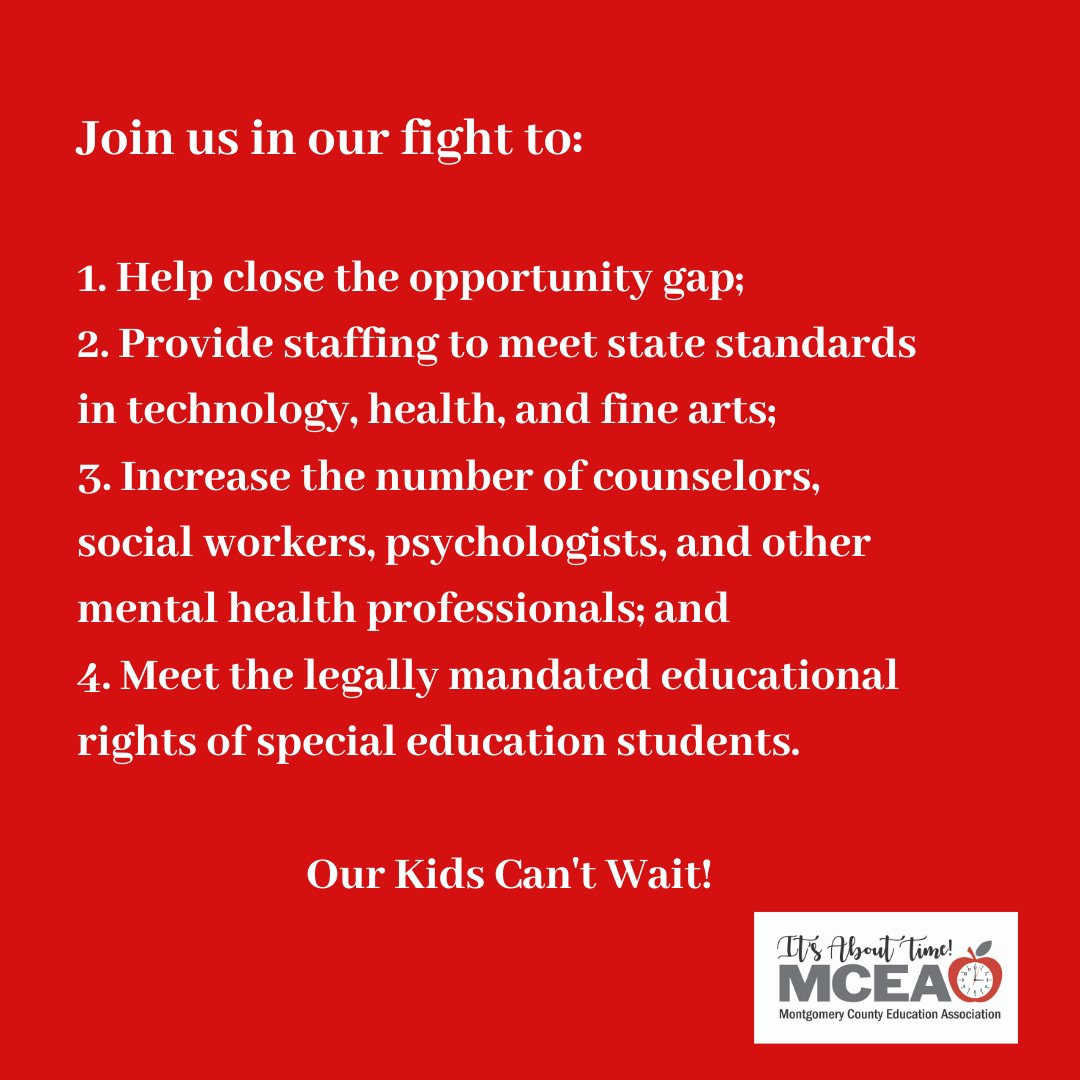mceanea's tweet photo. Attention Community Members: Can we count on you to stand in support of MoCo Educators in our fight for the schools our students deserve? Sign up at https://t.co/Ud3gvFLcQ9 to receive more info. on how you can get involved.
#MCEARedForEd #QualityEducationForAll https://t.co/VA4PVnZ0qY