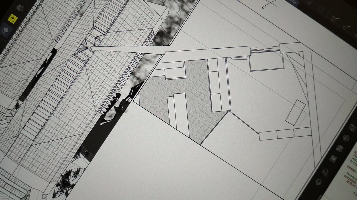 Marred_Works's tweet photo. I wish I had enough motivation to learn 3D modeling for buildings bc drawing all that stuff is kind of fun but also kills me. Oof. #w3 #w3comic #volume2 #background #digitalart #lineart #storyboard #CLIPSTUDIOPAINT #CSPEX https://t.co/bGZ7lNzoFu
