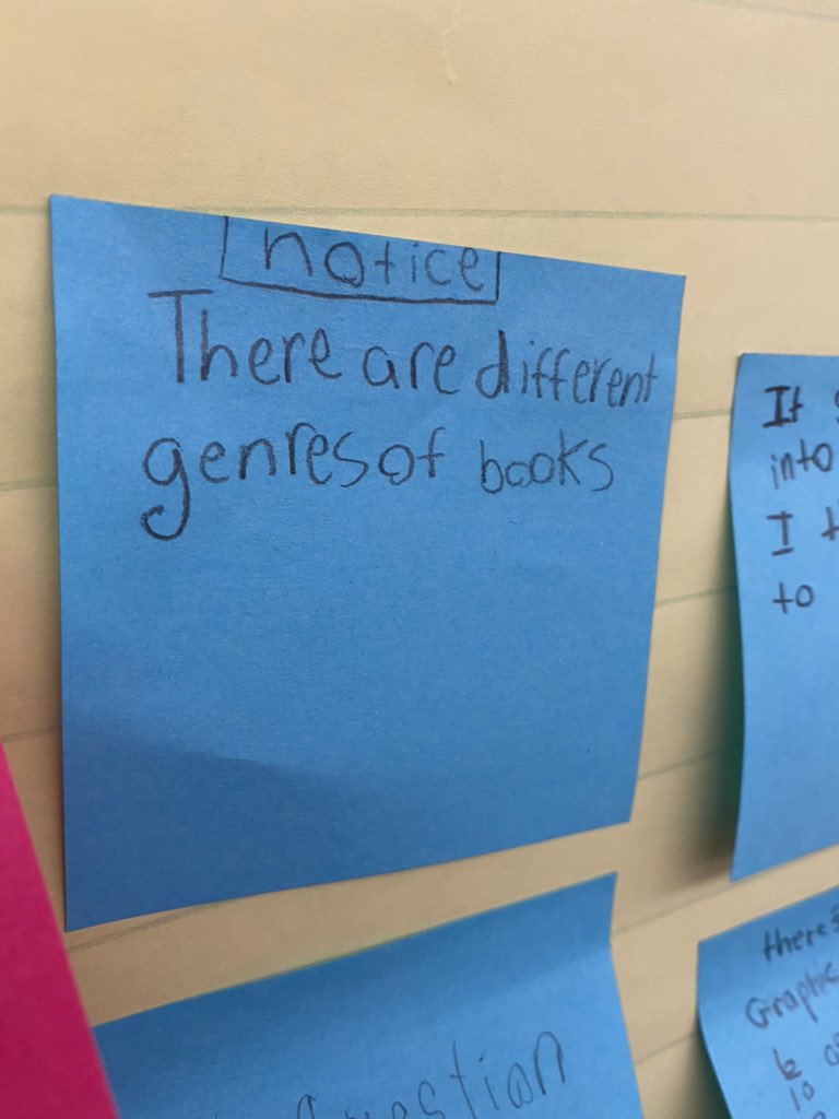 MrRashid4th's tweet photo. Working on problem solving today. Didn’t give students the question for the problem. They wrote what they noticed on blue and wondered on pink. Then developed questions that could work with the scenario. #iTeachMath #MTBoS #elemmathchat #math #twitterteacher #twitteredu https://t.co/in5KDrzyHQ