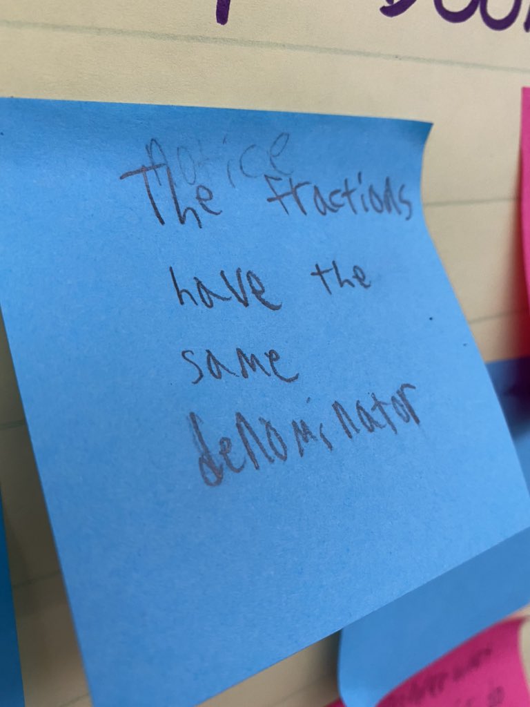 MrRashid4th's tweet photo. Working on problem solving today. Didn’t give students the question for the problem. They wrote what they noticed on blue and wondered on pink. Then developed questions that could work with the scenario. #iTeachMath #MTBoS #elemmathchat #math #twitterteacher #twitteredu https://t.co/in5KDrzyHQ