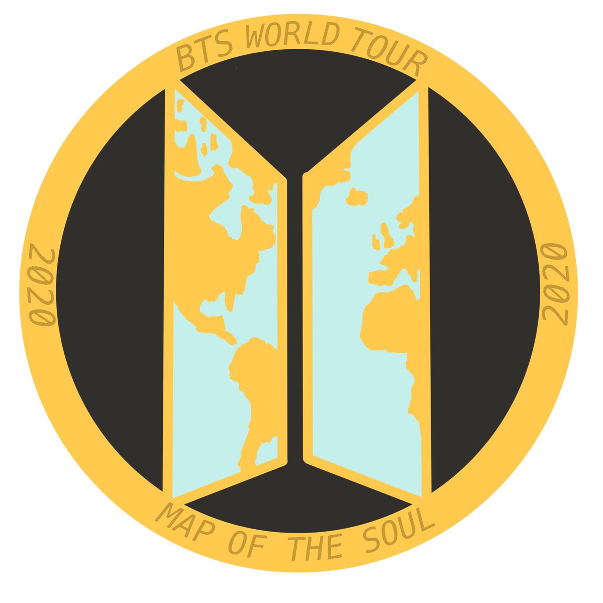 KpopDfw's tweet photo. Here’s a close up of both the enamel pin design and the slogan! #BTSTOUR2020 https://t.co/OuqTl0yZJ1