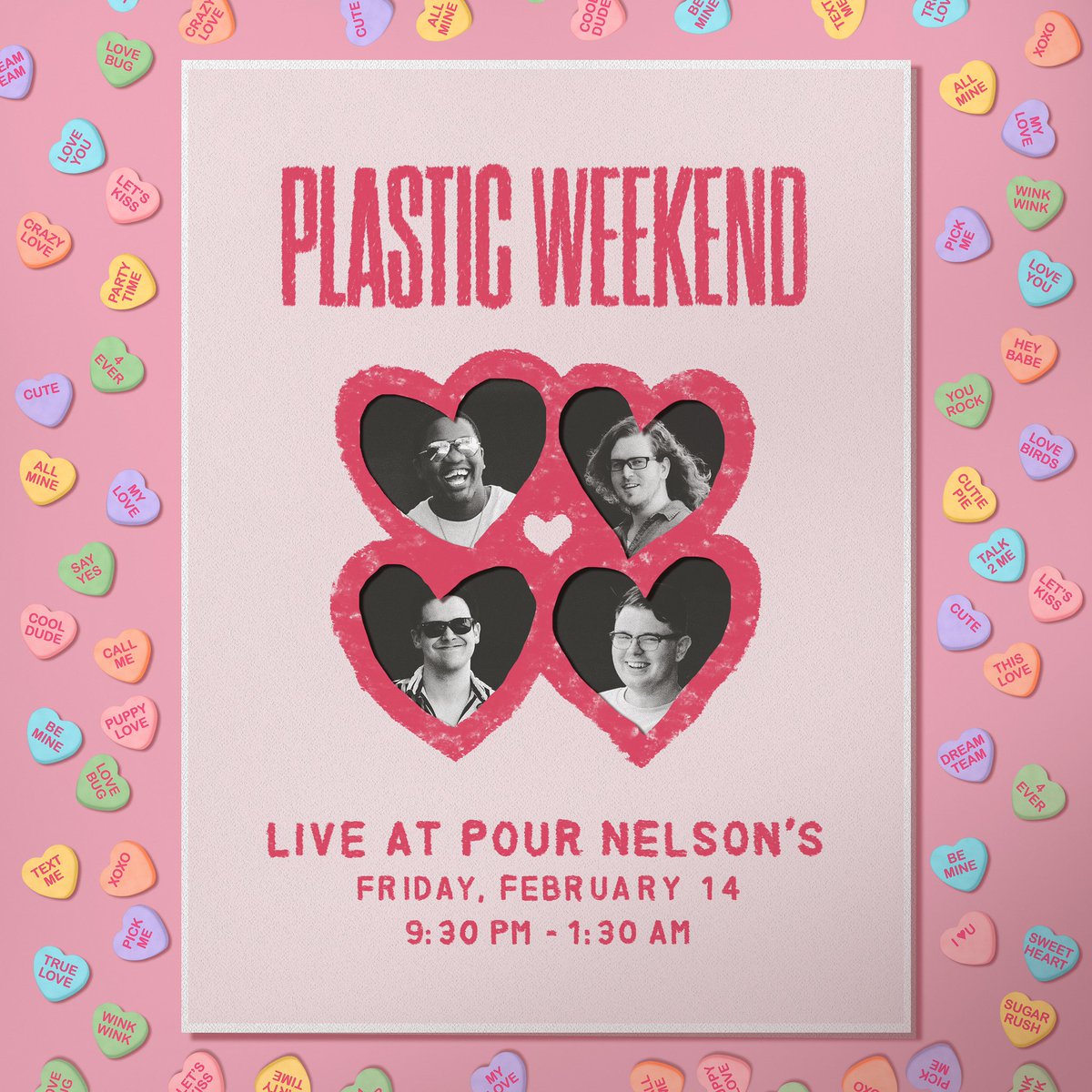 PlasticWeekend's tweet photo. If you need Valentine’s Day plans, we’ve got you covered. We’ll be showing Pour Nelson’s our love this Friday night. 💕 As always, it’s gonna be a good time.
.
.
.
#valentinesday #livemusic #localmusic #mobile #daphne #alabama #pop #rock #instamusic https://t.co/7uEcm1tfyy