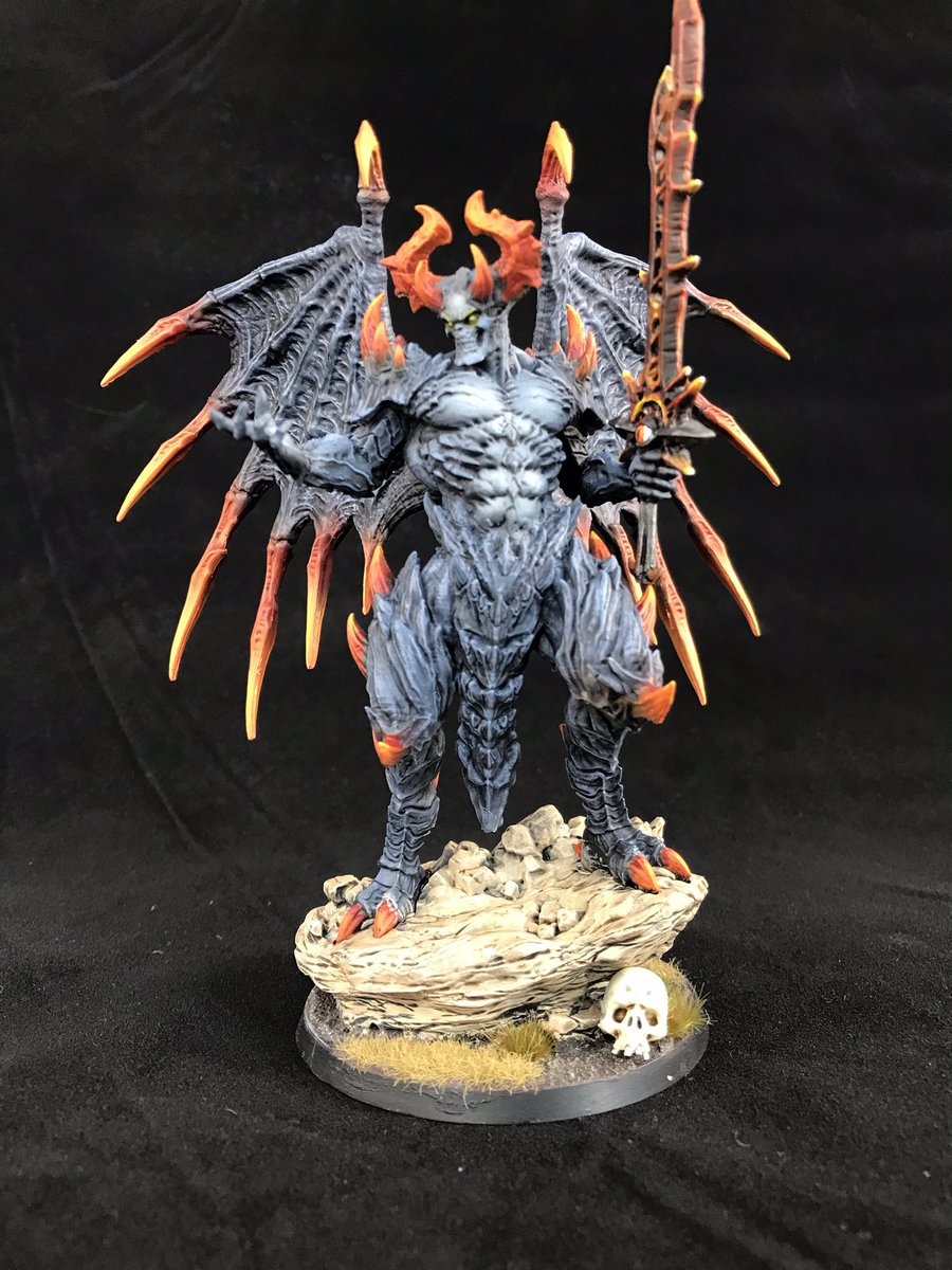 BoeckmannAdam's tweet photo. Finished up my Be’lakor alternative for my slaves to darkness army! I love the way the fiery orange pops against the blue skin. #belakor #slavestodarkness https://t.co/jONXWj9RPv
