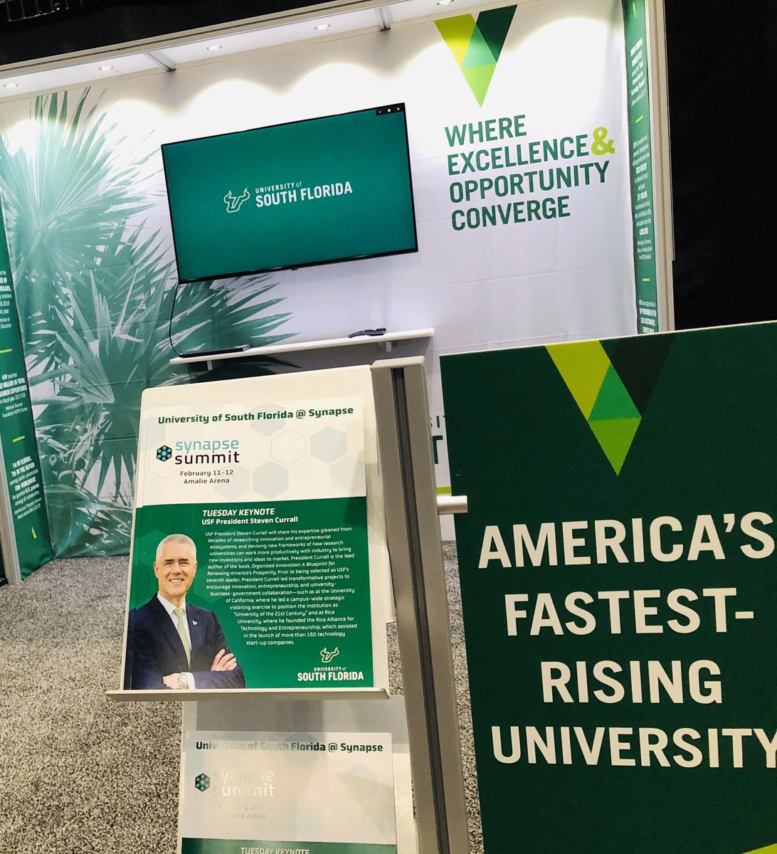 USFResearch's tweet photo. It’s all coming together for #SynapseSummit! Make sure you swing by the USF space on the ice level throughout the 2 days of @SynapseFL. A full schedule of student &amp; faculty innovation presentations is at https://t.co/TjGGzp0NBF.
#InnovationLivesHere #SynapseSummit2020 https://t.co/SVC6suZBGx