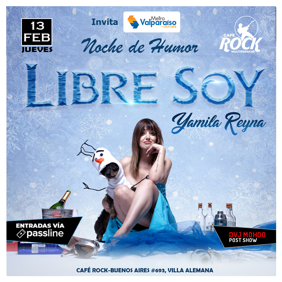 EFEValparaiso's tweet photo. #Concurso #MetroTeLleva al Café Rock de #VillaAlemana, para reír con el show de Yamila Reyna, este jueves 13 de febrero a las 22:00 hrs. ¡Dale RT a este tweet y estarás participando por entradas dobles! 😎 https://t.co/UCLkLeS4Yg