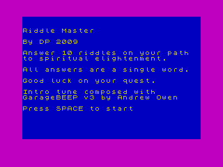 csscgc's tweet photo. It's time for Crap Game of the Day! Today's crap game is "Riddle Master" from CSSCGC 2009 by Digital Prawn. It makes a perfect gift to spite your enemies with! https://t.co/6bxDrA3pek #csscgc #zxspectrum #sinclair #riddles https://t.co/GWrhpIQ19Q