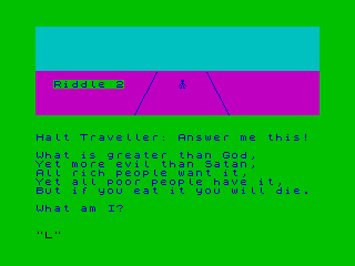 csscgc's tweet photo. It's time for Crap Game of the Day! Today's crap game is "Riddle Master" from CSSCGC 2009 by Digital Prawn. It makes a perfect gift to spite your enemies with! https://t.co/6bxDrA3pek #csscgc #zxspectrum #sinclair #riddles https://t.co/GWrhpIQ19Q