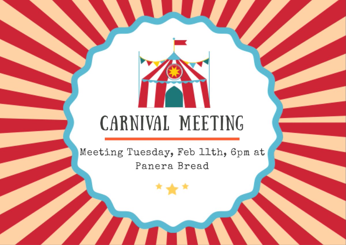 We have a Spring Carnival Planning meeting tomorrow 2/11 at 6pm at Panera Bread!! Hope you can make it.