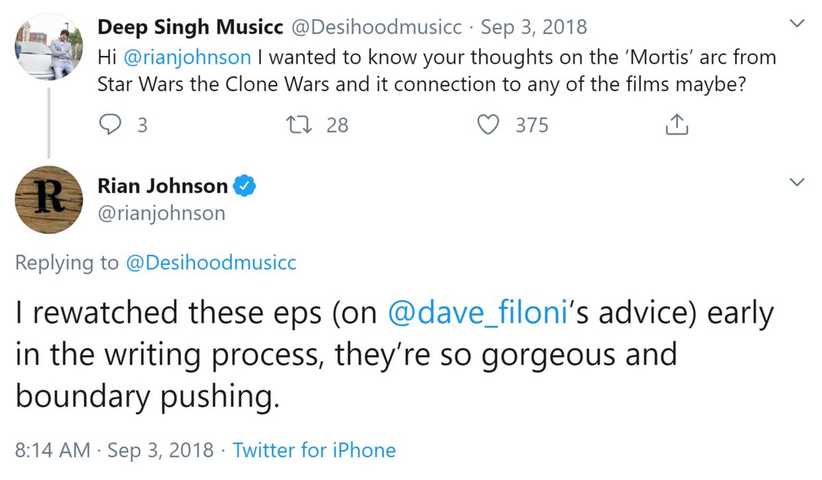 I keep thinking about how Filoni advised Rian to watch the Mortis Clone Wars eps while Rian was writing TLJ. We know Mortis is related to the WBW and then we have the mirror cave scene which shows Ben behind the mirror that connects to the WBW.