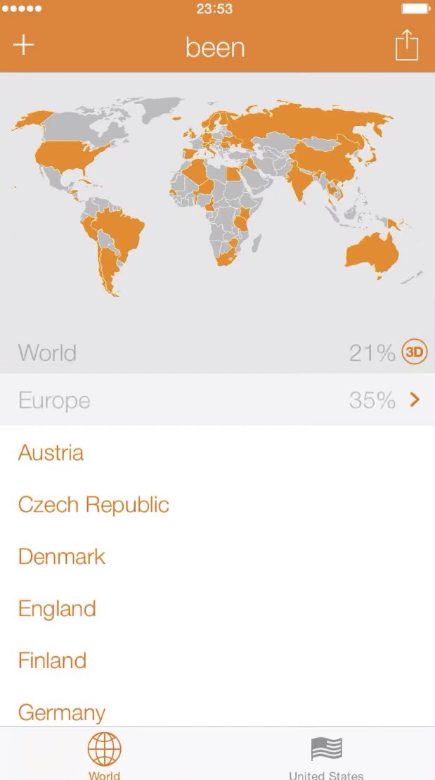 8.been訪れた国をスタンプラリーのように管理できるアプリ。旅行をするのが^もっと楽しくなる！アメリカは州ごとに細かく管理できるよ