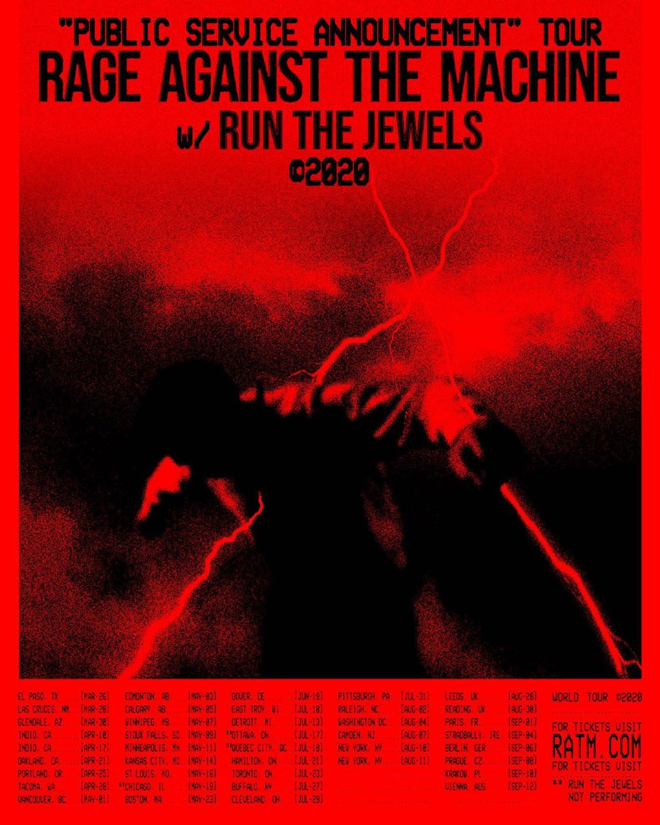 Amps_at11's tweet photo. After an almost decade-long hiatus, @RATM is back on tour this year. 🙏 Accompanied by @runjewels, the world tour is bound to make the floor shake.

Check out their website for the details: https://t.co/9s53Vz91cc https://t.co/p7LKkNwtfE