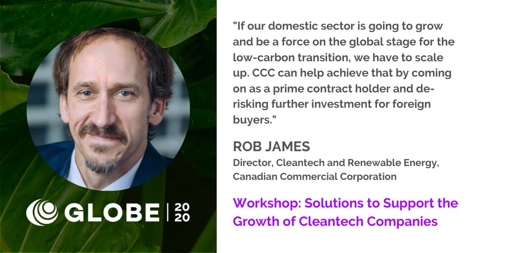 GLOBE_Series's tweet photo. One of 5 Government of @Canada trade and #innovation experts, Rob James gives insight into how 🇨🇦 can offer solutions to the cleantech ecosystem at the Support the Growth of #Cleantech Companies workshop. #GLOBE2020 https://t.co/LuDNLG9fZI