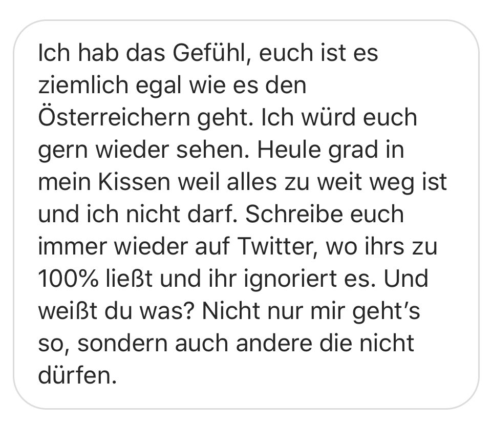 Wir haben echt alles gegeben um auch nach Österreich zu kommen auf Lesereise, aber da gibt‘s wie auch schon paar mal gesagt leider organisatorische Gründe die uns da die Füße fesseln :((( fuckt uns auch tierisch an, glaubt mir...