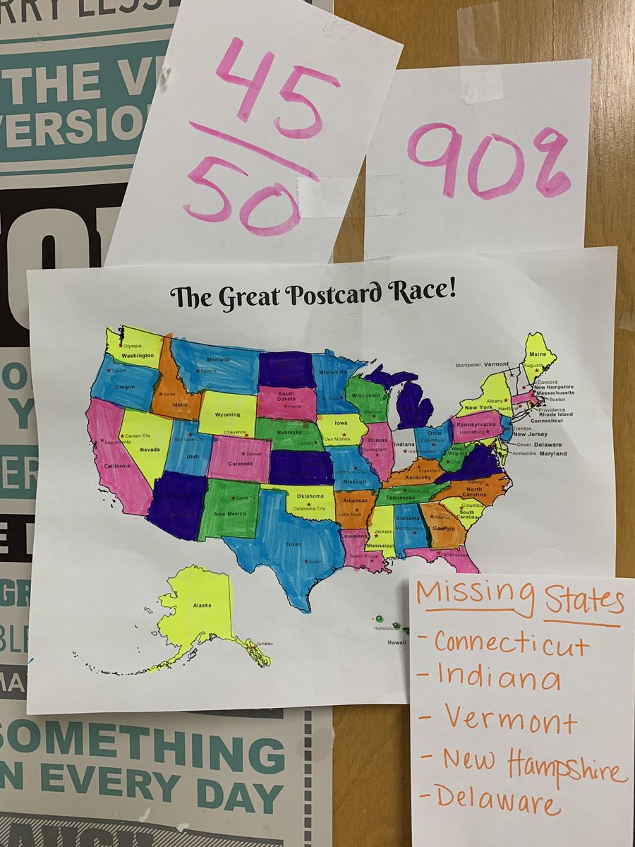 Bahr4th's tweet photo. WoW!!!! This has been such a great way to study the states. We look forward to checking the mail each day! 🥰 #settingtheBahr #DLschools https://t.co/SxzUMYMODc