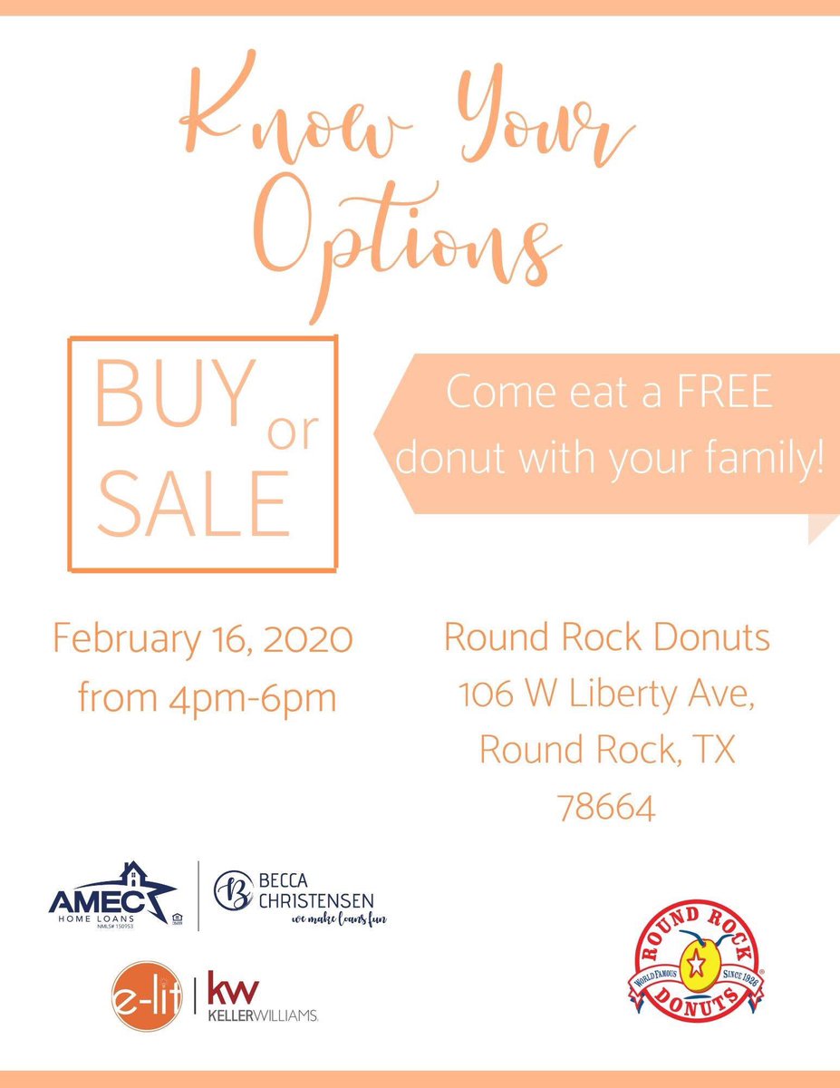 e_litgroup's tweet photo. Join us this Sunday, February 16, to our event #KNOWYOUROPTIONS.🤩😜 at Round Rock Donuts🥯🍩🥯🍩 https://t.co/VcJ7CcVtya