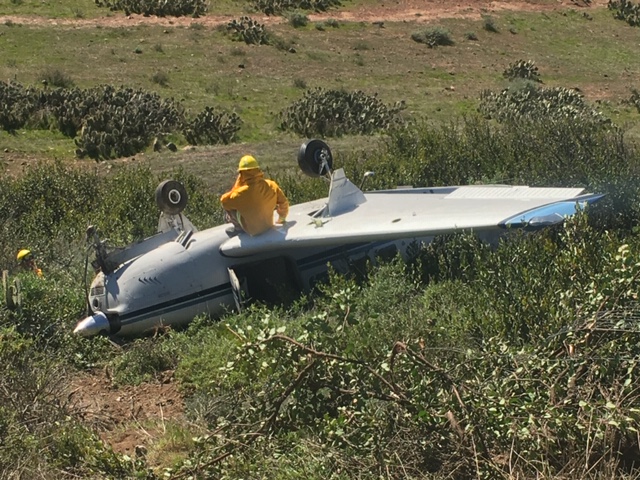 LASDHQ's tweet photo. Small plane crash, #Catalina, a small Cessna type aircraft was coming down for a landing and pilot was unable to stop.  Pilot and passenger are uninjured and there is no fire at scene. @AvalonLASD https://t.co/xQUI1Ljg5E