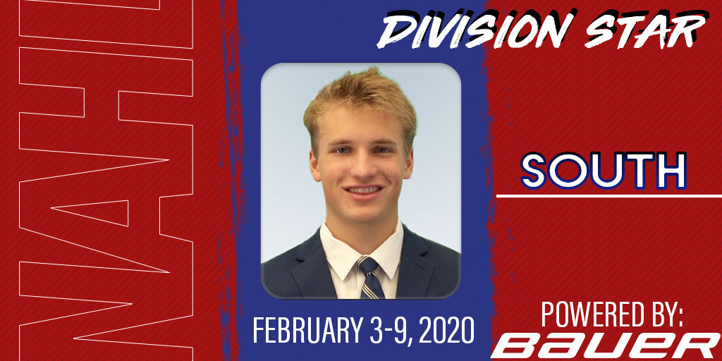 NAHLHockey's tweet photo. #NAHL @BauerHockey South Division Star of the Week for February 3-9, 2020: Warren Natyshak, Forward, @mudbugshockey https://t.co/GMmhGGD4fM https://t.co/9dXgJcgHvC