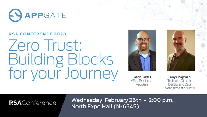 AppgateSecurity's tweet photo. #ZeroTrust can transform your org’s #security posture, but knowing where to start is challenging. Join our VP of Product @jasongarbis &amp; @Optiv's Jerry W. Chapman in a discussion about how to achieve Zero Trust TODAY at @RSAConference. https://t.co/L0HDmooAUt #RSAC #KillTheVPN https://t.co/XPHuuOLdB8