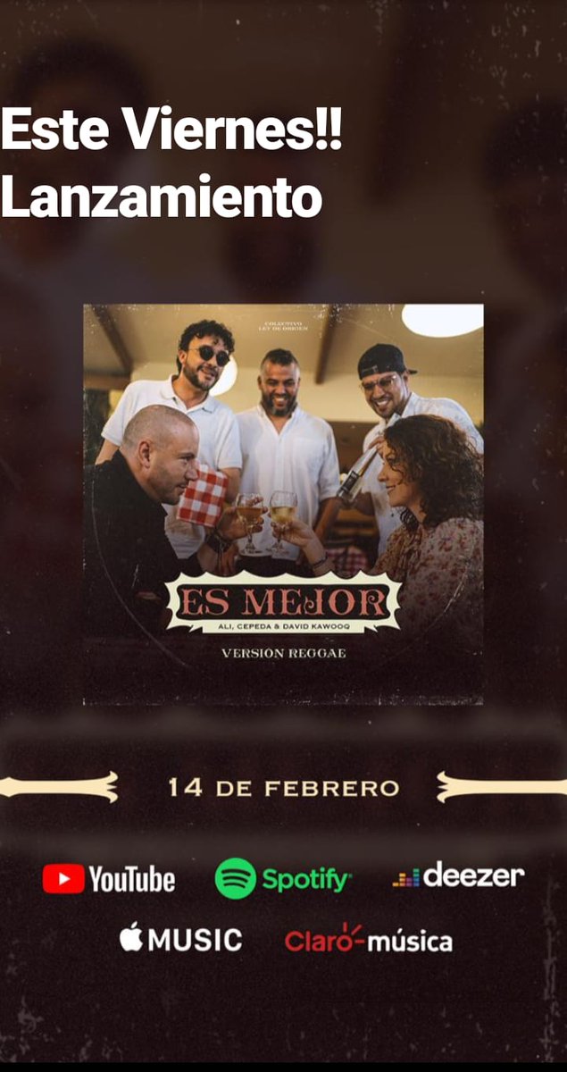Después de "One Earth" viene "Es mejor" esta vez junto a <a href="/andrescepeda/">Andrés Cepeda</a> @Davidrkrapula <a href="/aliakamind/">Ali</a> versión reggae lanzamiento este viernes 14 de febrero #esmejor #nuevamusica <a href="/radionica/">Mila Mila</a> <a href="/laxmasmusica/">La X Más Música</a> <a href="/Radioacktiva_/">Radioacktiva_</a>  #colectivoleydeorigen