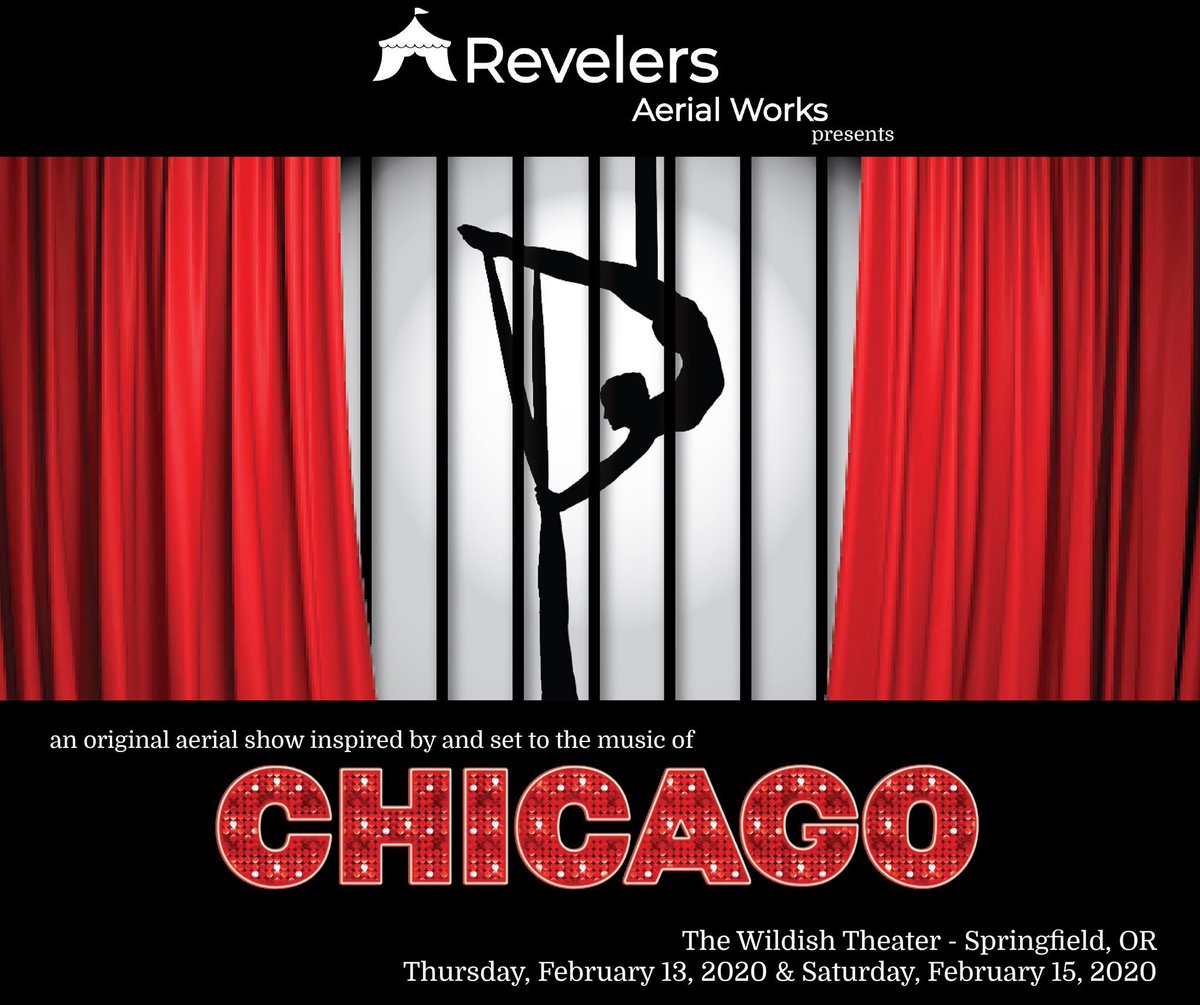 Revelers Aerial Works
Chicago
February 13th &amp; 15th, 7:00 PM

An original aerial show set to and inspired by the music of “Chicago.” Come be razzled and dazzled by a unique all aerial circus show to the backdrop of the swanky, roaring 20s.

Tickets: revelersaerialworks.ticketspice.com/revelers-aeria…