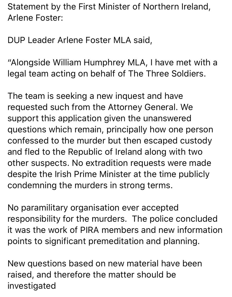Statement by the First Minister of Northern Ireland, Arlene Foster.

<a href="/DUPleader/">DUPLeader.bsky.social</a> Thank you got your continued support.  #Justice371
