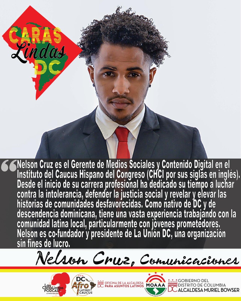 In #BlackHistoryMonth, we're celebrating the Afro-Latino Nelson Cruz, who is the Social Media &amp; Digital Content Manager at <a href="/CHCI/">CHCI</a> &amp; co-founder of <a href="/launiondmv/">LA UNION DC</a> a youth-driven art collaborative non-profit that mentors minority youth in #DC. 

#BlackHistoryDC #SomosDC #CarasLindasDC
