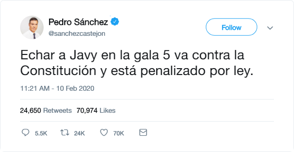Homegwarts's tweet photo. El presidente tiene un mensaje importante para los españoles 😔👊🏻 #OTDirecto11F https://t.co/P1rvurwpPM