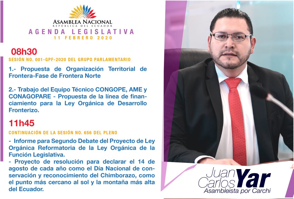 #Agenda de este #Martes #11Febrero en la Asamblea Nacional del Ecuador