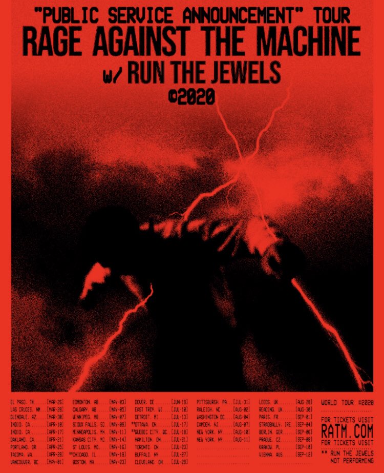 #RATM #RunTheJewels #2020 On sale Thursday, February 13 from 11am local at RATM.com. Poster by ⁦@virgilabloh⁩