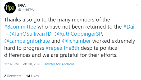 EmmaMurphy12150's tweet photo. There was a near wipeout of pro-abortion #8Committee members who sought election to the Dáil in #GE2020 and all #prolife TD members were re-elected. 👏
#GE2020 #cblive #TonightVMTV https://t.co/JjOedp7PRk