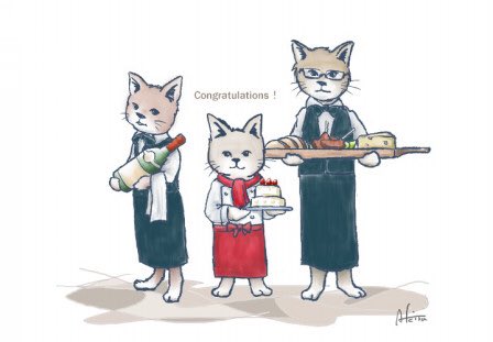 たかばたあきら على تويتر おめでとう Congratulations 猫イラスト レストラン